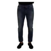Blauwe Gewassen Lage Taille Denim Jeans Dolce & Gabbana , Blue , Heren