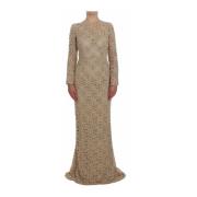 Beige Bloemenkanten Sheath Maxi Jurk Dolce & Gabbana , Beige , Dames