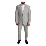 Grijze Linen Napoli Suit Dolce & Gabbana , Gray , Heren