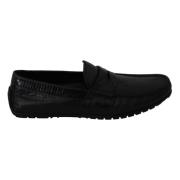 Zwarte Leren Platte Loafers Dolce & Gabbana , Black , Heren