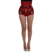 Zijden Kristallen Rozen Hoge Taille Shorts Dolce & Gabbana , Red , Dam...