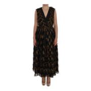 Bohemian Franje Zijden Maxi Jurk Dolce & Gabbana , Black , Dames