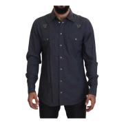 Blauwe Denim Crystal Bee Shirt Dolce & Gabbana , Blue , Heren