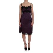 Paars Zwart Zijden Stretch Kant Jurk Dolce & Gabbana , Purple , Dames