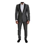 Zwart Wit Zijden Martini Slim Fit Pak Dolce & Gabbana , Black , Heren