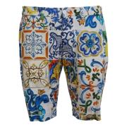 Majolica Print Katoenen Chinos Shorts Dolce & Gabbana , Multicolor , H...