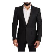 Zwarte Linnen Slim Fit Jas Blazer Dolce & Gabbana , Black , Heren