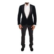 Zwart Fluweel Tweedelig Pak, Slim Fit Dolce & Gabbana , Blue , Heren