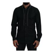 Zwarte Slim Fit Katoenen Overhemd Dolce & Gabbana , Black , Heren