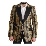 Zwart Goud Jacquard Peak Revers Blazer Dolce & Gabbana , Multicolor , ...