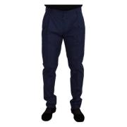 Blauwe Zijden Chinos Broek Dolce & Gabbana , Blue , Heren