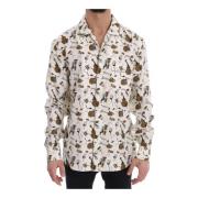 Zijden Jazz Shirt - Wit met Goud en Zwart Print Dolce & Gabbana , Mult...