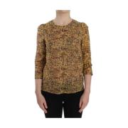 Multicolor Mozaïek Print Zijden Blouse T-shirt Dolce & Gabbana , Brown...