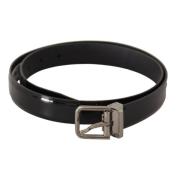 Zwarte Leren Riem met Zilveren Gesp Dolce & Gabbana , Black , Heren