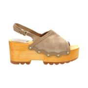 Houten Sleehak Sandalen Kickers , Beige , Dames