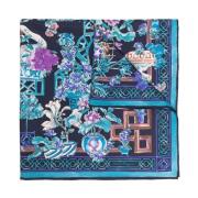 Zijden Foulard Sjaal met Bloemenprint Salvatore Ferragamo , Blue , Dam...