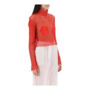 Stijlvolle Fishnet Gebreide Blouse met Opstaande Kraag Salvatore Ferra...