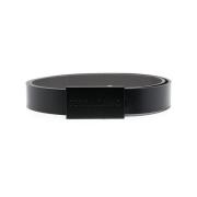 Zwarte Leren Riem met Logo-Graveergesp Salvatore Ferragamo , Black , H...