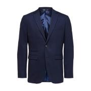 Slim Fit Single-Breasted Blazer Selected Homme , Blue , Heren