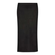 Elegante Midi Rok met Split en Decoratieve Naden Drykorn , Black , Dam...