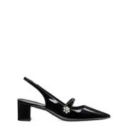 Crystal Fleur Block Slingback Hakken Stuart Weitzman , Black , Dames