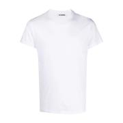 Heren Ribgebreid Katoenen Creweck T-shirt Jil Sander , White , Heren