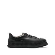 Zwarte Leren Platform Sneakers Jil Sander , Black , Heren
