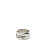 Zilveren Graffiti Statement Ring Alexander McQueen , Gray , Heren