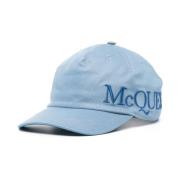 Blauwe Geborduurde Baseballpet met Logo Alexander McQueen , Blue , Her...