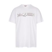 Witte Katoenen T-shirt met Geborduurd Logo Alexander McQueen , White ,...