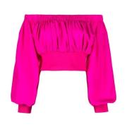 Off-Shoulder Crop Zijden Blouse Alexander McQueen , Pink , Dames