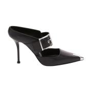 Punk Leren Muiltjes Alexander McQueen , Black , Dames