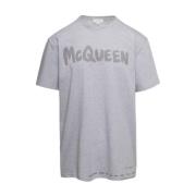 Grijze Oversized T-Shirt met Tonal Logo Print Alexander McQueen , Gray...