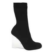 Zwarte H.Boot Stof en Leren Wedges Alexander McQueen , Black , Dames