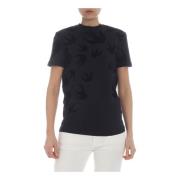 Velvet Swallow Tshirt, Zwart met Zwaluw Motief Alexander McQueen , Bla...