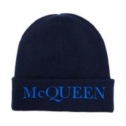 Blauwe Hoed met Geborduurd Logo Alexander McQueen , Blue , Heren