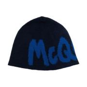 Blauwe Wol Logo Hoed Alexander McQueen , Blue , Heren