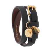 Zwart Leren Dubbelgewikkeld Armband met Skull Bedel Alexander McQueen ...