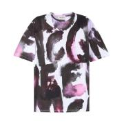 Gestreept T-shirt met Multikleurig Logo Alexander McQueen , Multicolor...