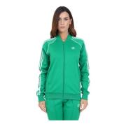 Groene Sweater met Rits en 3 Strepen Adidas Originals , Green , Dames
