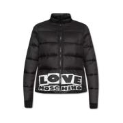 Zwarte Nylon Donsjas met Logo Print Love Moschino , Black , Dames