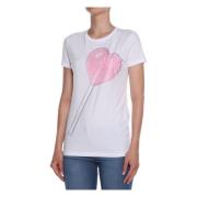 Katoenen T-Shirt met Grafische Print Love Moschino , White , Dames