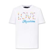 Multicolor Applicatie Katoenen T-shirt Love Moschino , White , Dames