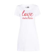 Logo-Print Katoenen T-Shirt Jurk Love Moschino , White , Dames