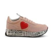 Dames leren sneakers met geborduurde details Love Moschino , Pink , Da...