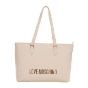 Logo Shopper Tas Love Moschino , Beige , Dames