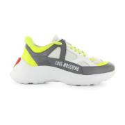 Witte Sneakers met Fluorescerende Gele Inzetstukken Love Moschino , Wh...