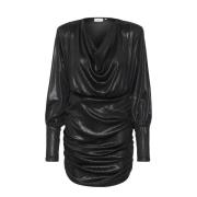 Zwarte gedrapeerde jurk met lange mouwen Gestuz , Black , Dames