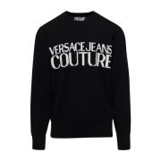 Zwarte Sweaters met Logo Front Versace Jeans Couture , Black , Heren