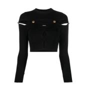 Zwarte Crop Top met Uitsnijdingen Versace Jeans Couture , Black , Dame...